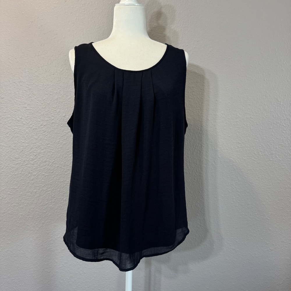 Ann Taylor Women's Size XL Navy‎ Blue Mixed Media Pleated Front Tank Top
